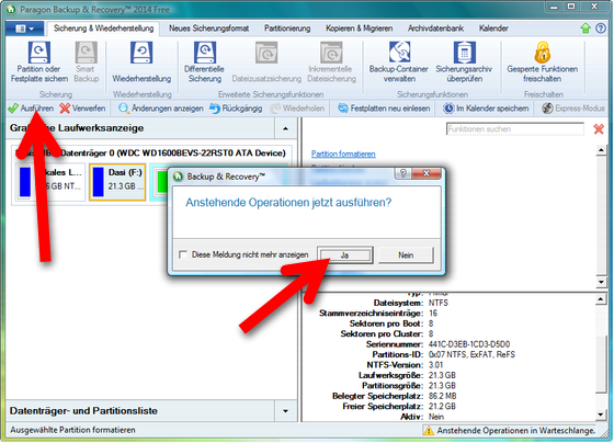 Erstellung des Backups starten. (Bild: Screenshot) Erstellung des Backups starten. (Bild: Screenshot)