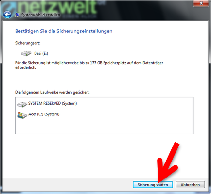 Die Erstellung des Systemabbildes ist bereit. (Bild: Screenshot) Die Erstellung des Systemabbildes ist bereit. (Bild: Screenshot)