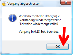 Gelöschte Daten wurden an dem ausgewählten Speicherort wiederhergestellt. (Bild: Screenshot) Gelöschte Daten wurden an dem ausgewählten Speicherort wiederhergestellt. (Bild: Screenshot)