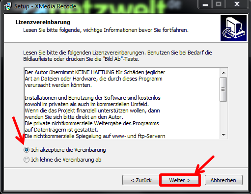 Lizenzvereinbarung akzeptieren. (Bild: Screenshot) Lizenzvereinbarung akzeptieren. (Bild: Screenshot)