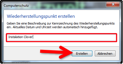 Namen für den Wiederherstellungspunkt eingeben. (Bild: Screenshot) Namen für den Wiederherstellungspunkt eingeben. (Bild: Screenshot)