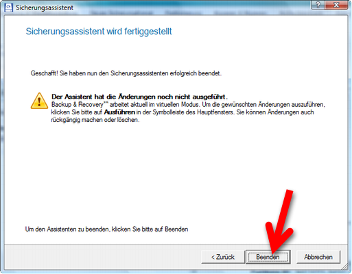 Sicherungsassistent schließen. (Bild: Screenshot) Sicherungsassistent schließen. (Bild: Screenshot)