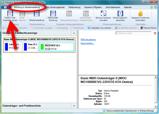 Start des Assistenten für die Datensicherung. (Bild: Screenshot) Start des Assistenten für die Datensicherung. (Bild: Screenshot)