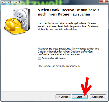 Suche nach wiederherstellbaren Dateien starten. (Bild: Screenshot) Suche nach wiederherstellbaren Dateien starten. (Bild: Screenshot)