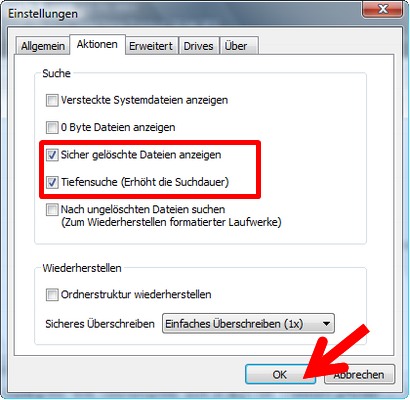 Tiefensuche und Anzeige sicher gelöschter Dateien anzeigen. (Bild: Screenshot) Tiefensuche und Anzeige sicher gelöschter Dateien anzeigen. (Bild: Screenshot)
