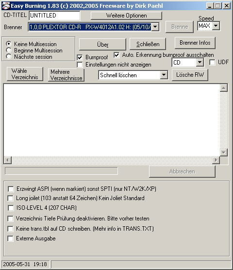 Easyburning: Die Programmoberfläche