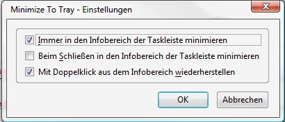 Konfiguration MinimizeToTray