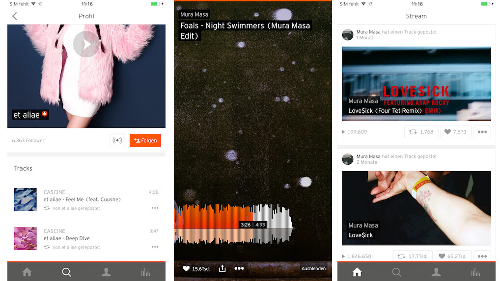 Die SoundCloud Go-App auf dem iPhone 6 Plus.