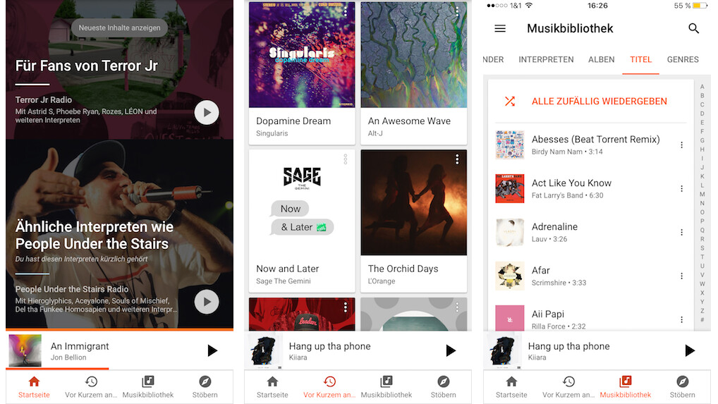 Die Play Music-App bietet wie auf dem Desktop eine gelungene Menüführung.