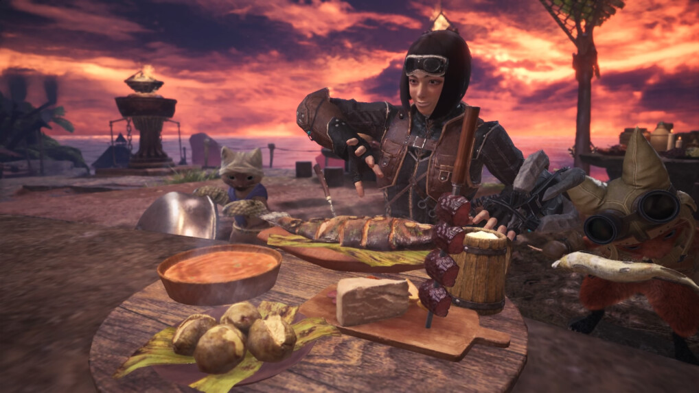 Speist in Monster Hunter World und ihr bekommt Boni für Gesundheit und Ausdauer.