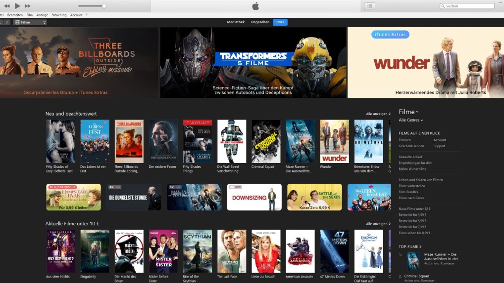 Großes Filmangebot bei iTunes