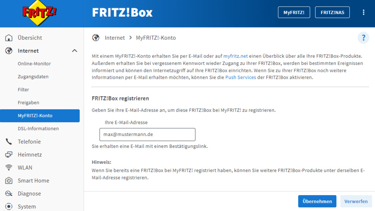 You can set up your MyFritz address by clicking on the user interface of your router "Internet" clicks.