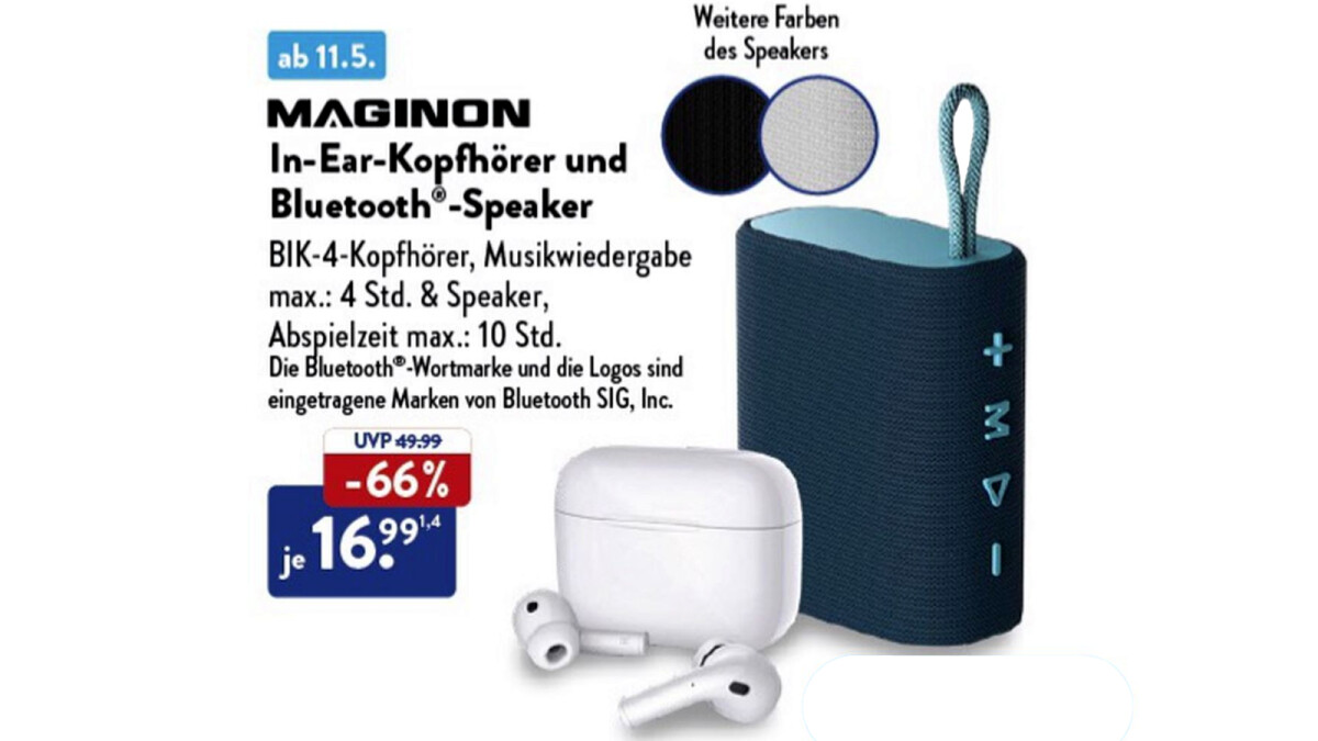 Bundle aus Bluetooth-Lautsprecher und -Kopfhörer bei Aldi - ab sofort statt 11. Mai
