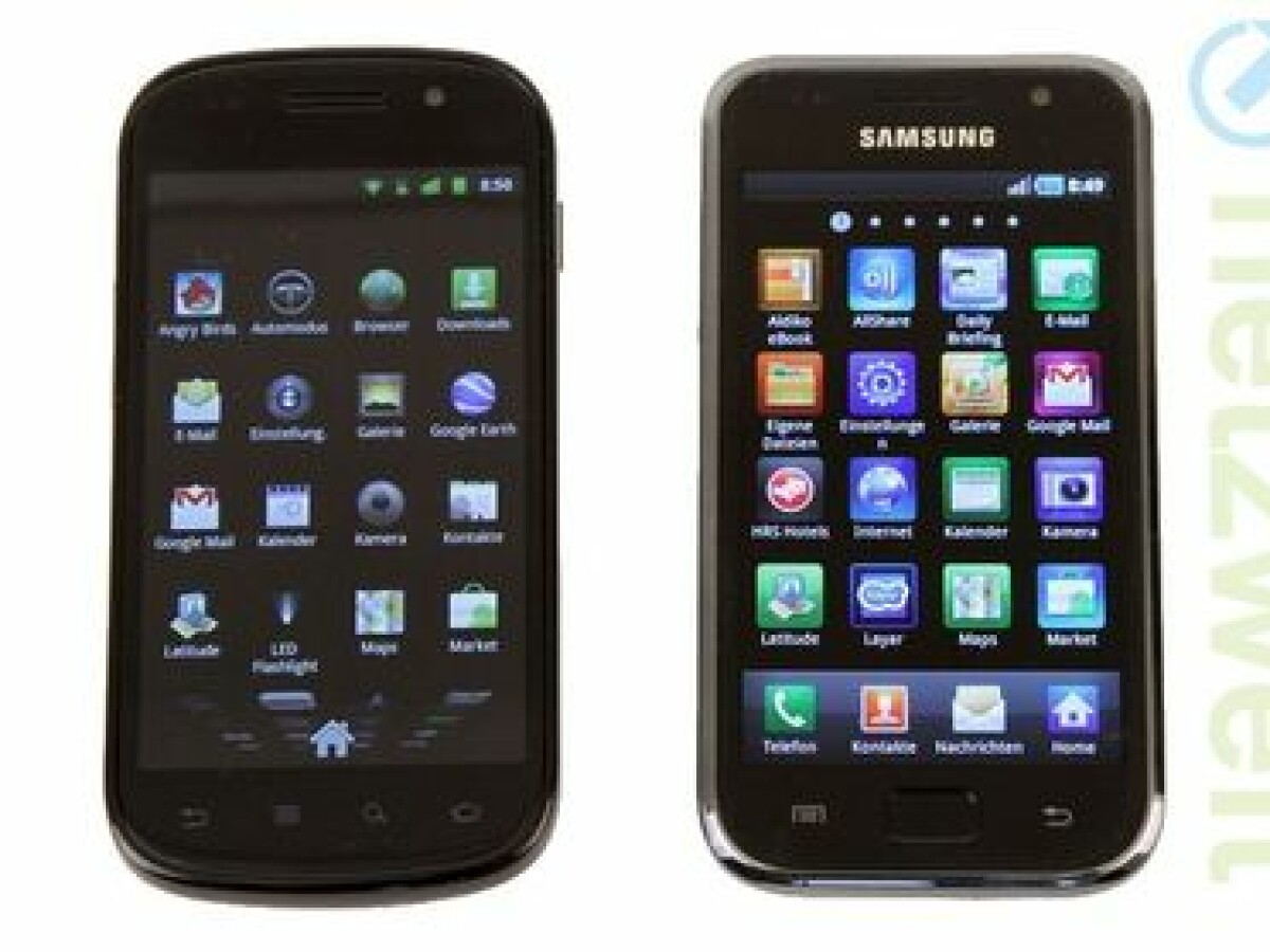 Anders als das Galaxy S (rechts) erscheint das Nexus S (links) in Deutschland ohne Super-AMOLED-Display. Wer darauf nicht verzichten kann, ist auf einen Import-H&auml;ndler angewiesen.