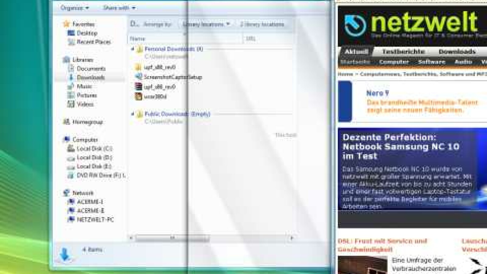 Wenn Sie ein Fenster an den linken oder rechten Bildschirmrand ziehen, klappt es automatisch auf. Die Glasfläche zeigt an, welche Größe das Fenster im Anschluss einnehmen wird.