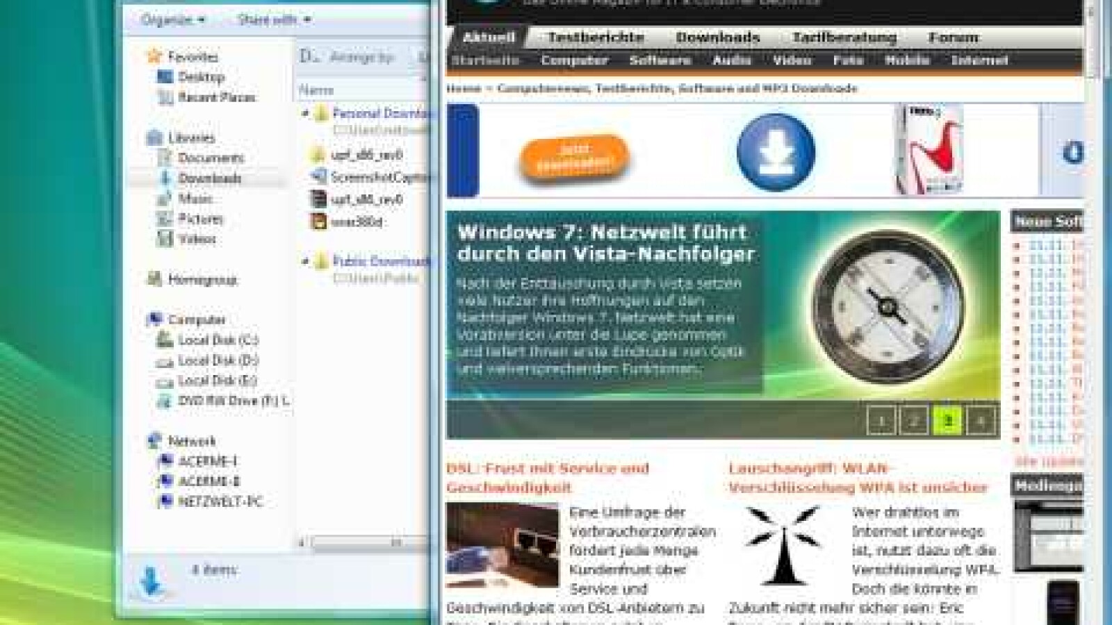 Nach rechts oder links geschobene Fenster nehmen immer exakte die halbe Monitorfläche ein. So können Sie schnell und bequem zwei Fenster gegenüberstellen.