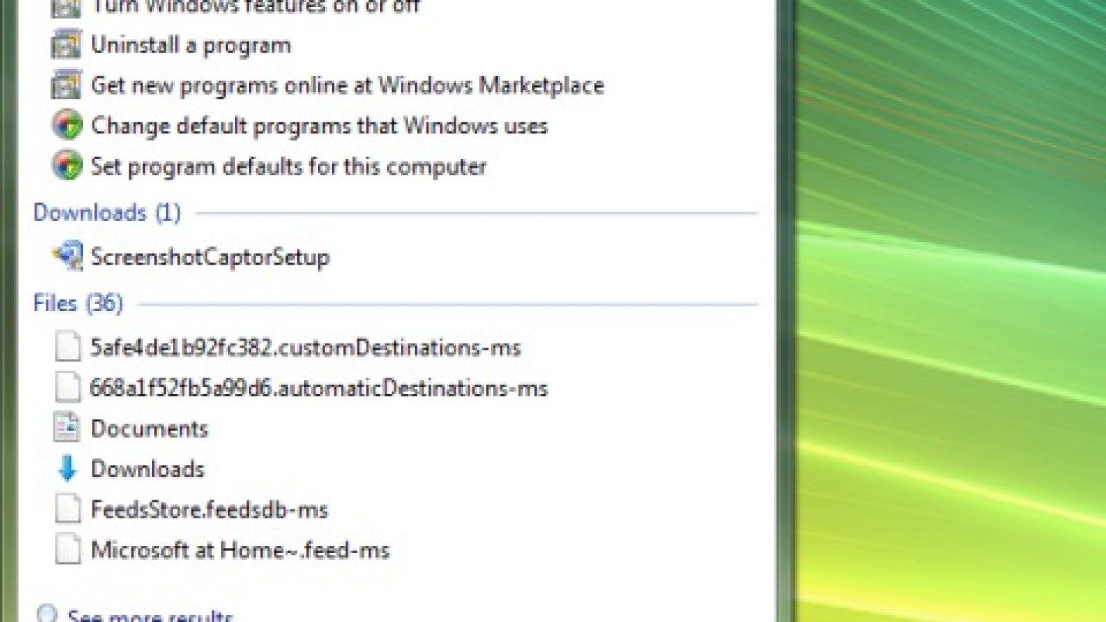 Wenn Sie nach einem Begriff oder Programm suchen, vergrößert sich der Textbereich des Startmenüs.
