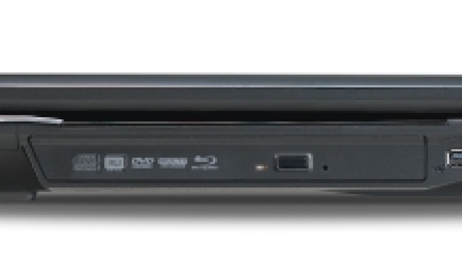 Slot mit optischen Laufwerk, zwei Mal USB und eine Anschlussmöglichkeit für eine DVB-T-Antenne.