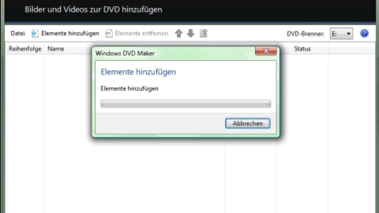 DVD Maker importiert das Movie Maker-Projekt