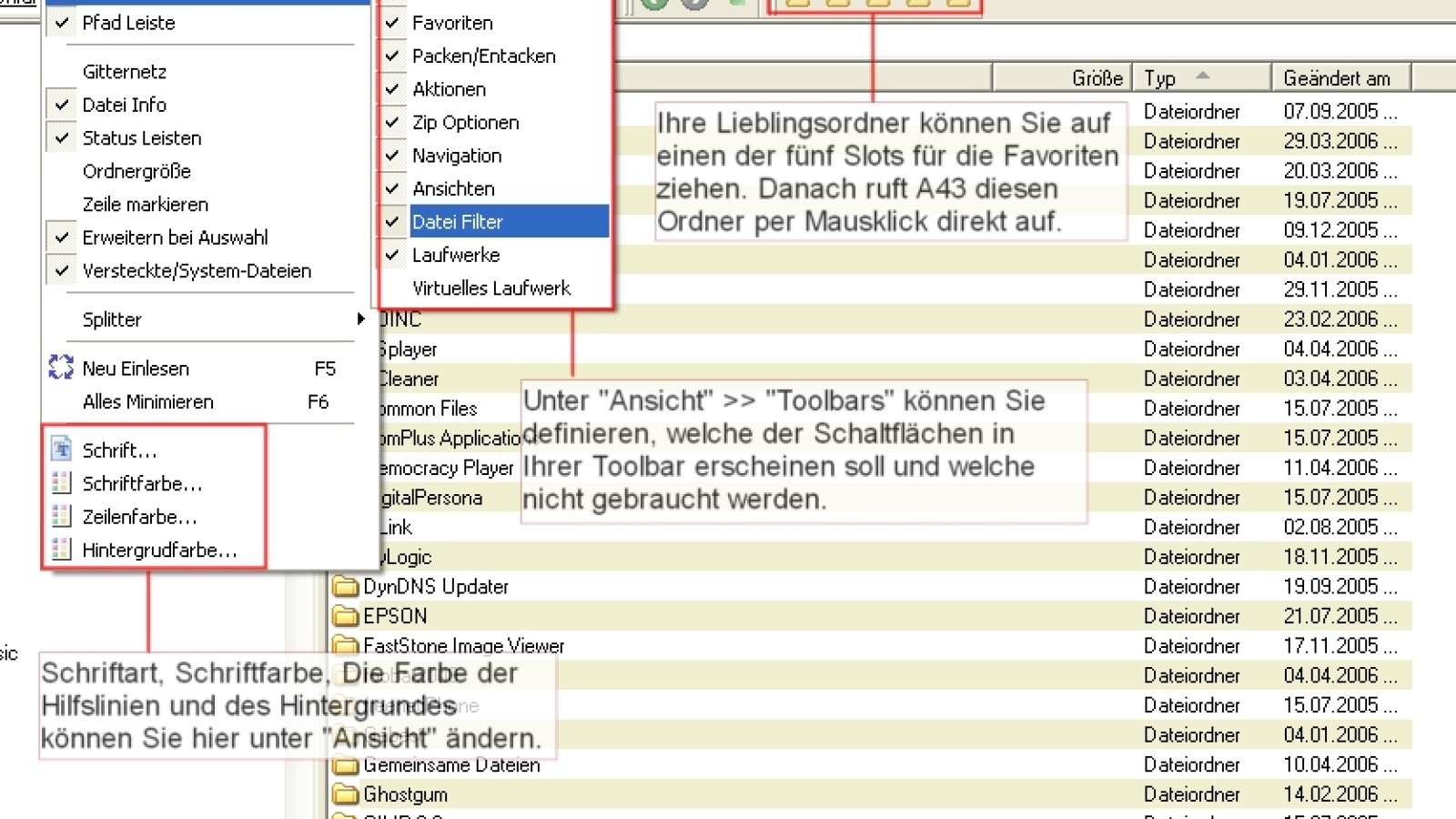 Sie können fünf Favoriten bestimmen und die Farben ändern