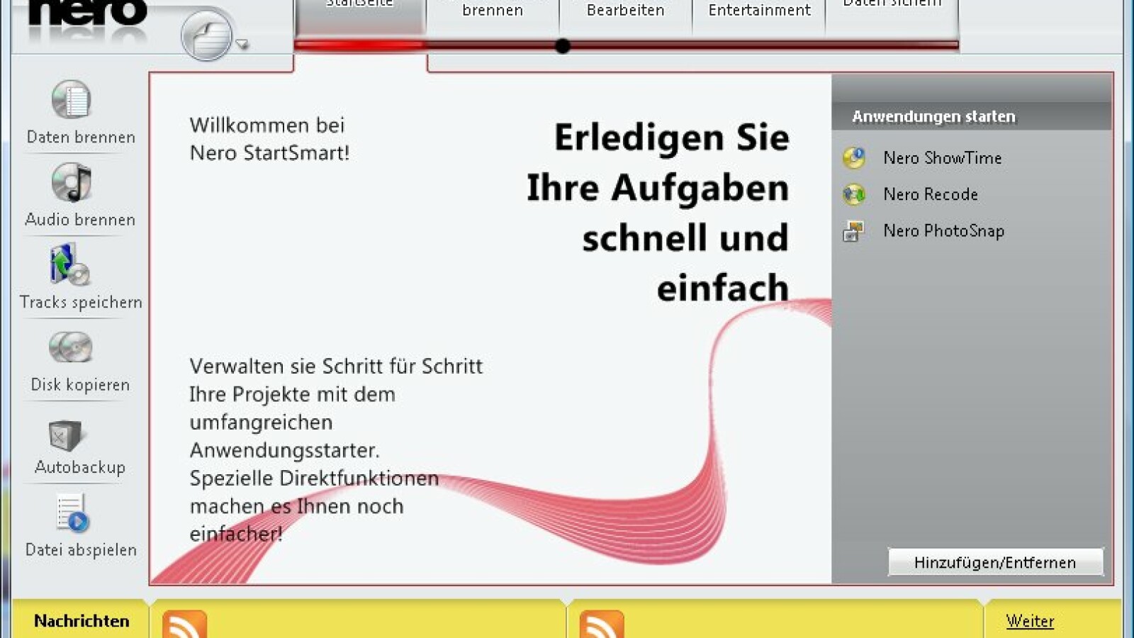 Das neue StartCenter wartet mit Tabsystem auf.
