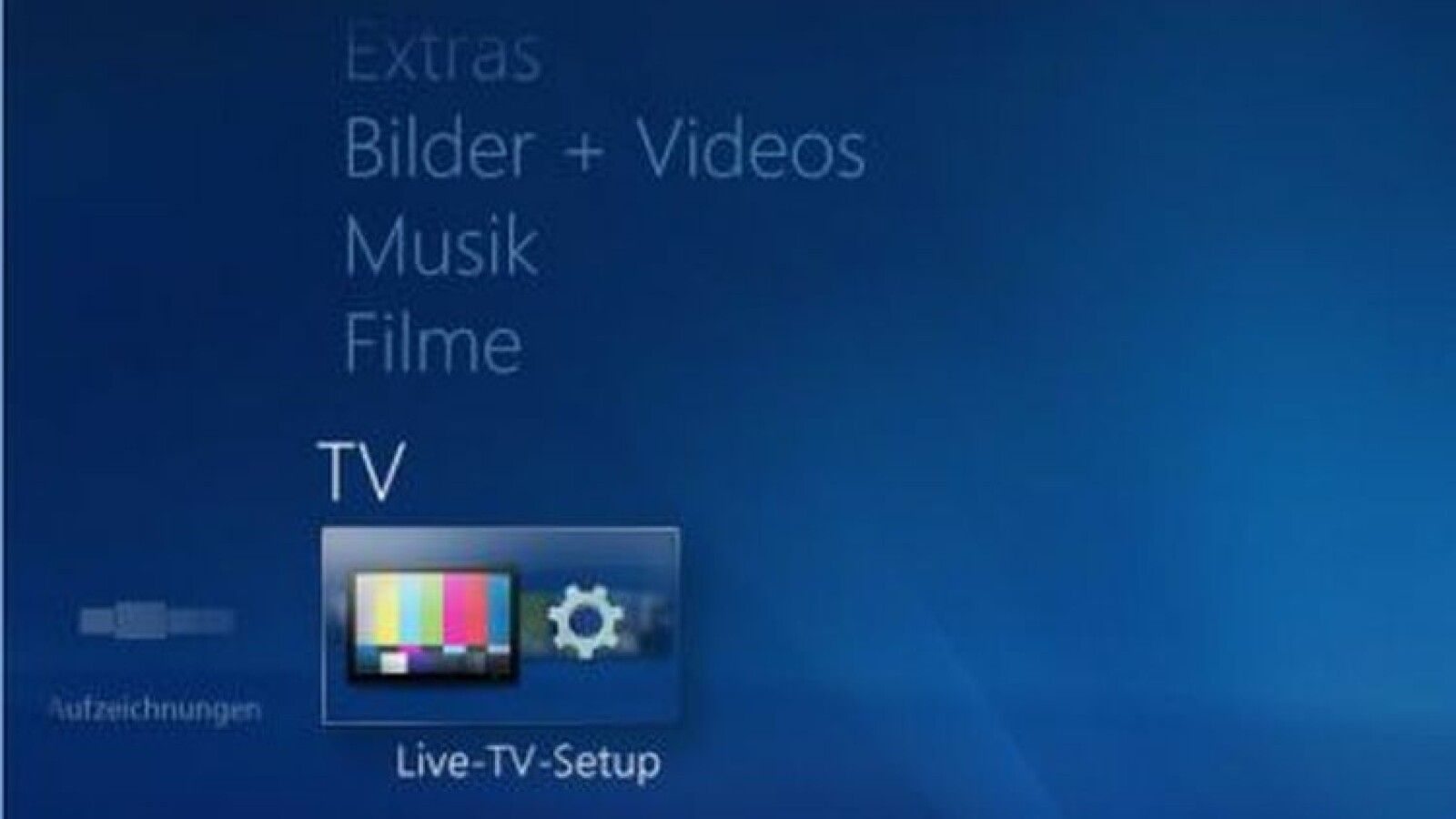 Der Eintrag "Live-TV-Setup" startet den Einrichtungsvorgang.