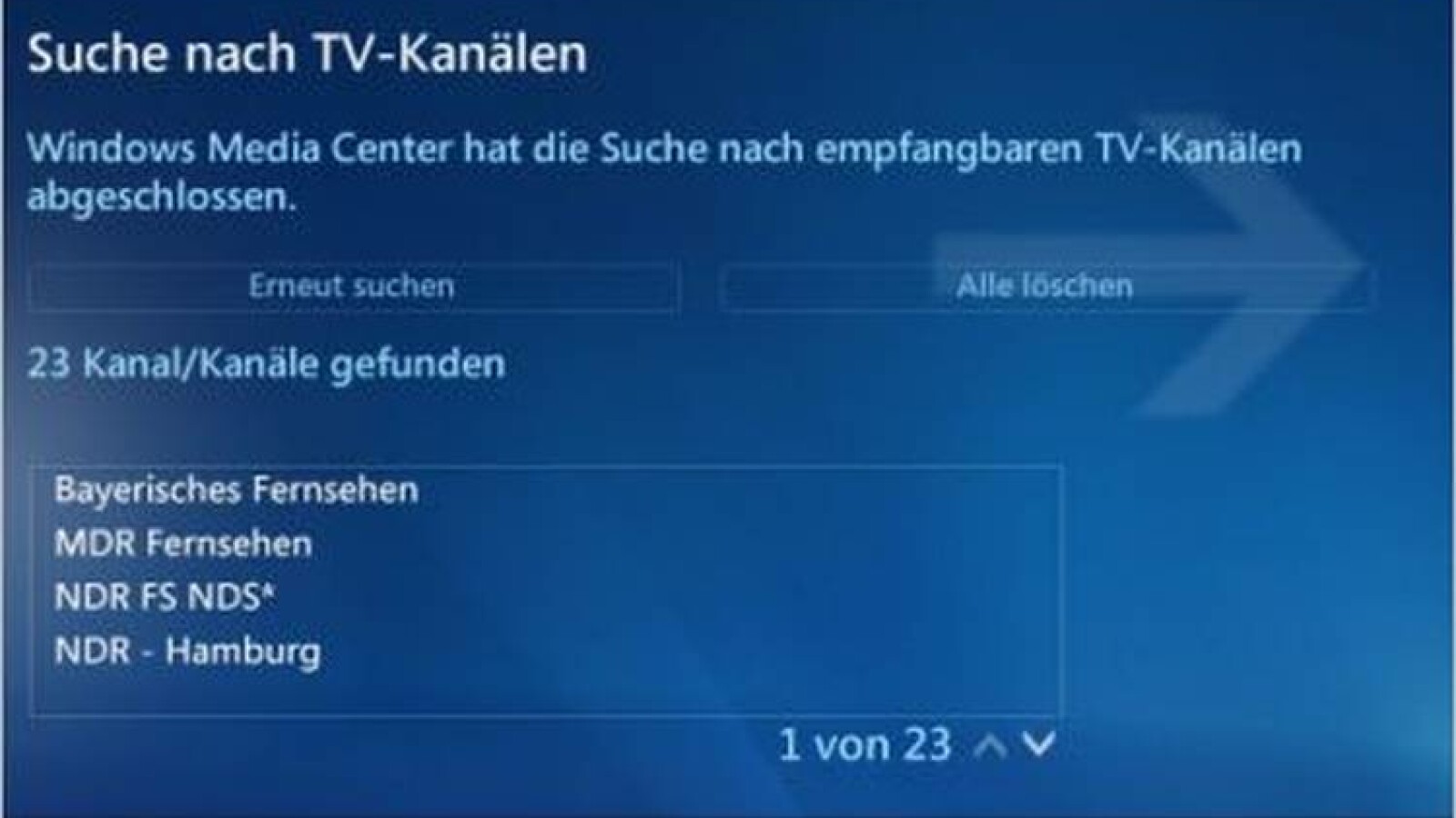 Daraufhin startet der Sendersuchlauf. Nach dessen Beendigung ist die Einrichtung abgeschlossen.