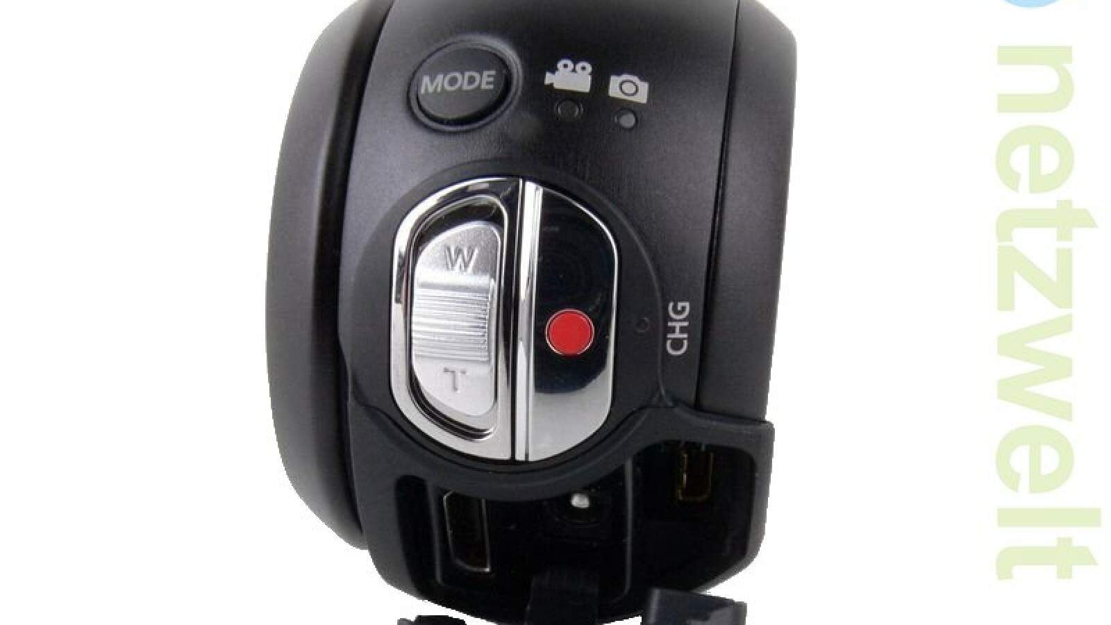 Auslöser und Zoomwippe sowie HDMI- und kombinierter AV- / USB-Anschluss auf der Kamerarückseite