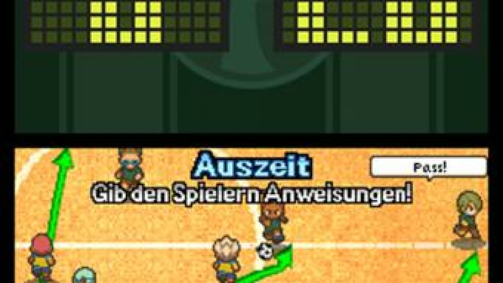 Diese Szene sieht aus wie die Spieltagsanalyse bei Sport1, zeigt aber das etwas konfuse Passsystem von "Inazuma Eleven". (Bild: Nintendo)