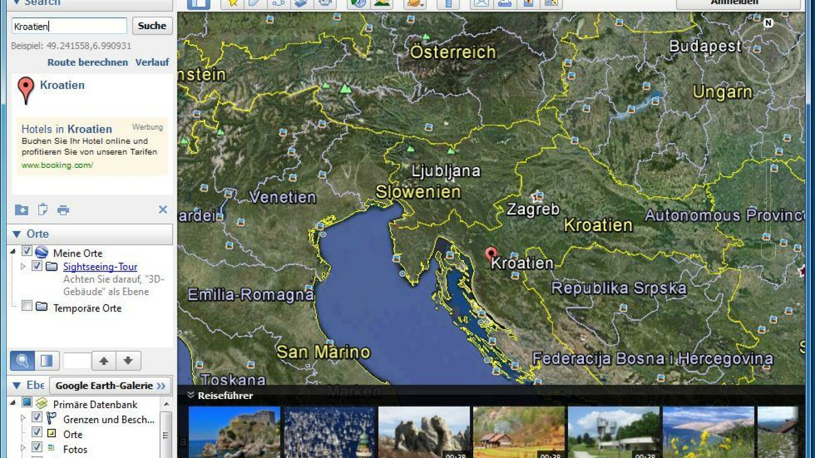 Google Earth Suchoption. (Bild: Google Earth)