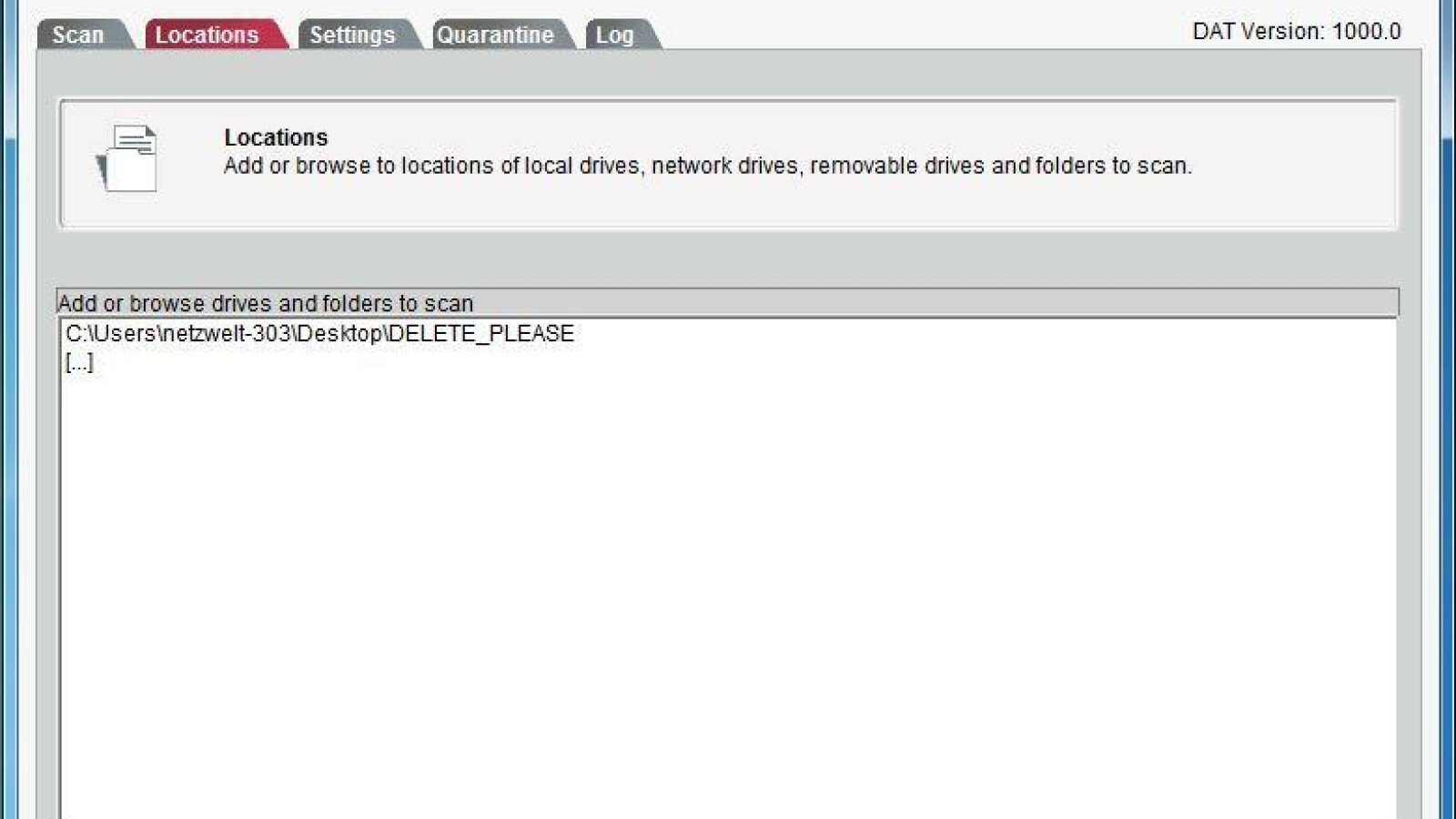 Hier können Dateipfade zum scannen angegeben werden.(Bild: McAfee Labs Stinger)