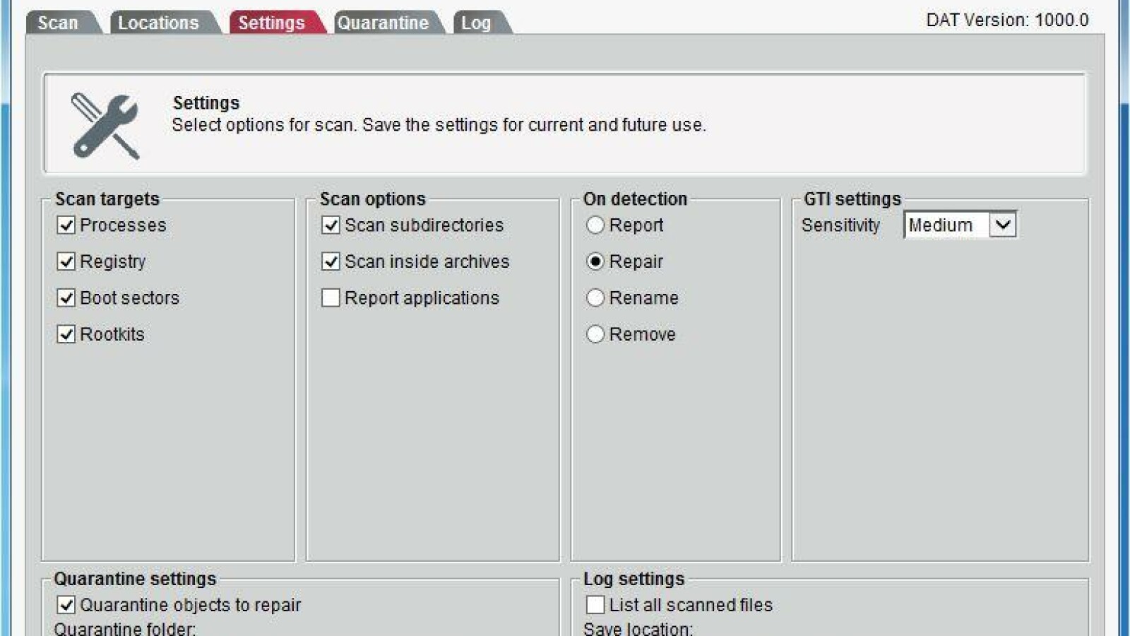 Hier kann McAfee konfiguriert werden. (Bild: McAfee Labs Stinger)