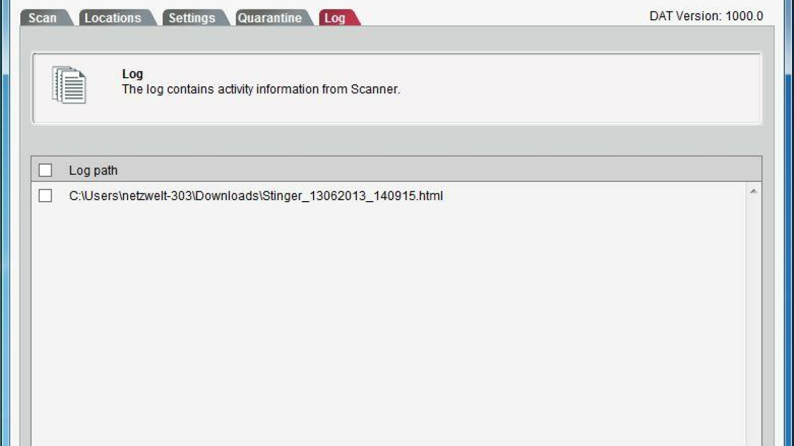 Der Log-Bildschirm (Bild: McAfee Labs Stinger)