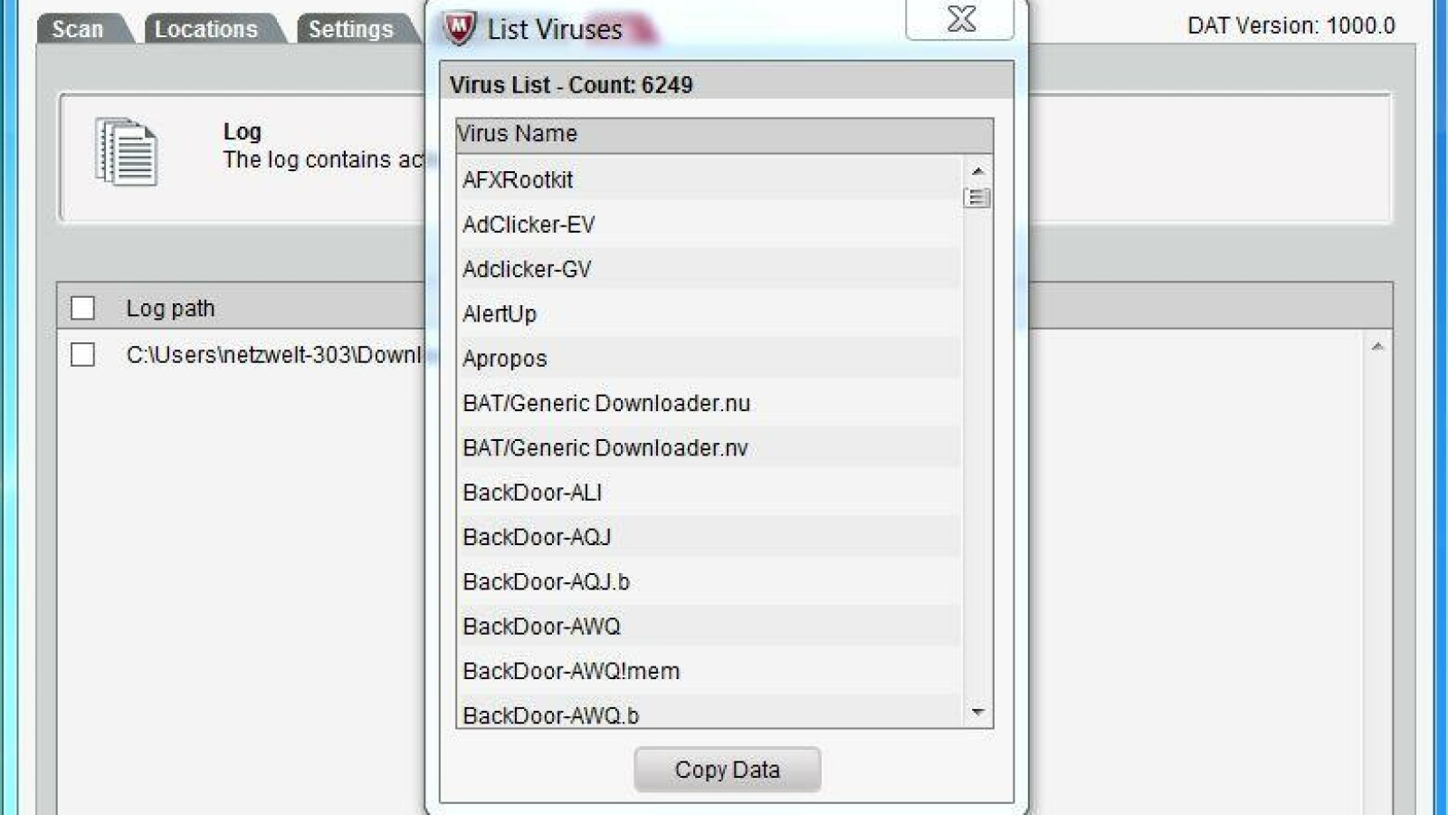 Liste aller Viren in der Datenbank von McAfee. (Bild: McAfee Labs Stinger)