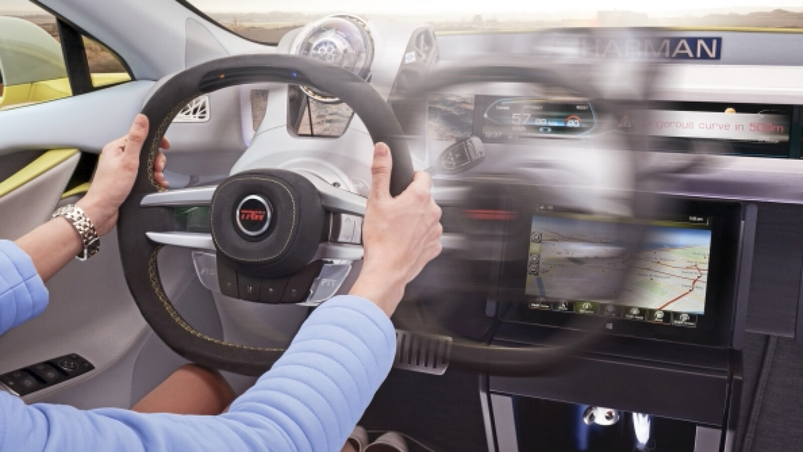 Das Lenkrad lässt sich elektrisch verschieben, sodass der Besatzung mehr Platz bleibt. (Bild: Rinspeed)