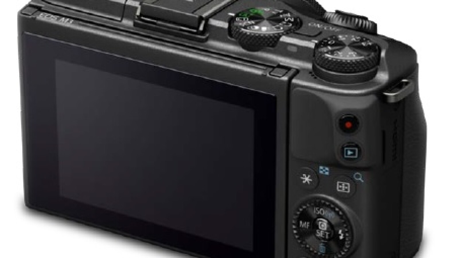 Auffällig auf der Vorderseite ist ein deutlich stärker ausgeprägter Handgriff samt Bedienrad für den Zeigefinger. Auf der Rückseite befindet sich ein klappbares Display.