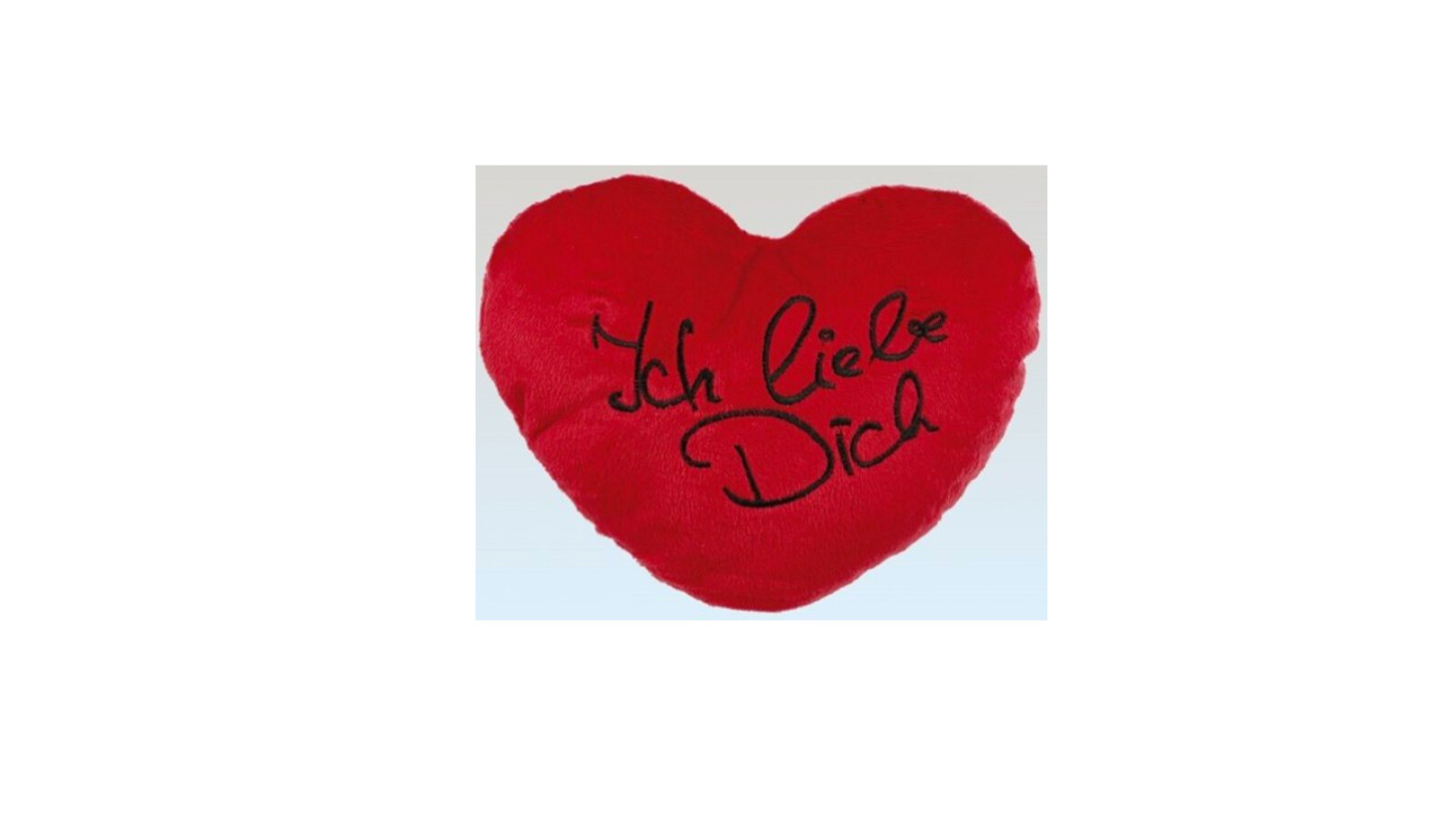 Das Plüschkissen in Herzform mit der Aufschrift "Ich liebe Dich" kostet 9,50 Euro und ist zum Valentinstag eine nette Idee.