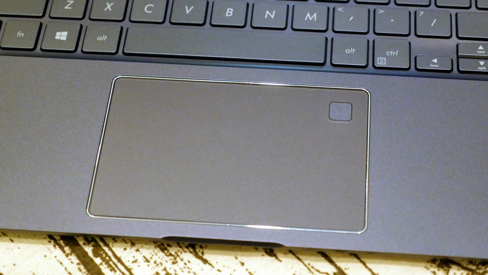 Das Asus Nova Go bietet ein großes Touchpad mit integriertem Fingerabdrucksensor.