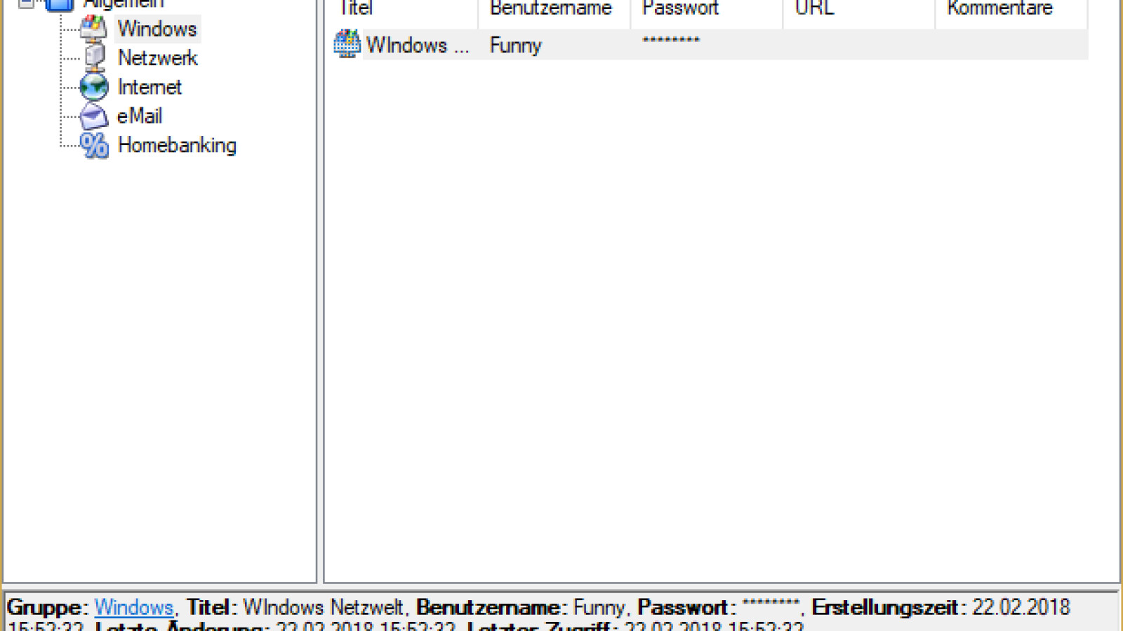 Die KeePass-Übersicht hat einen übersichtlichen Aufbau.