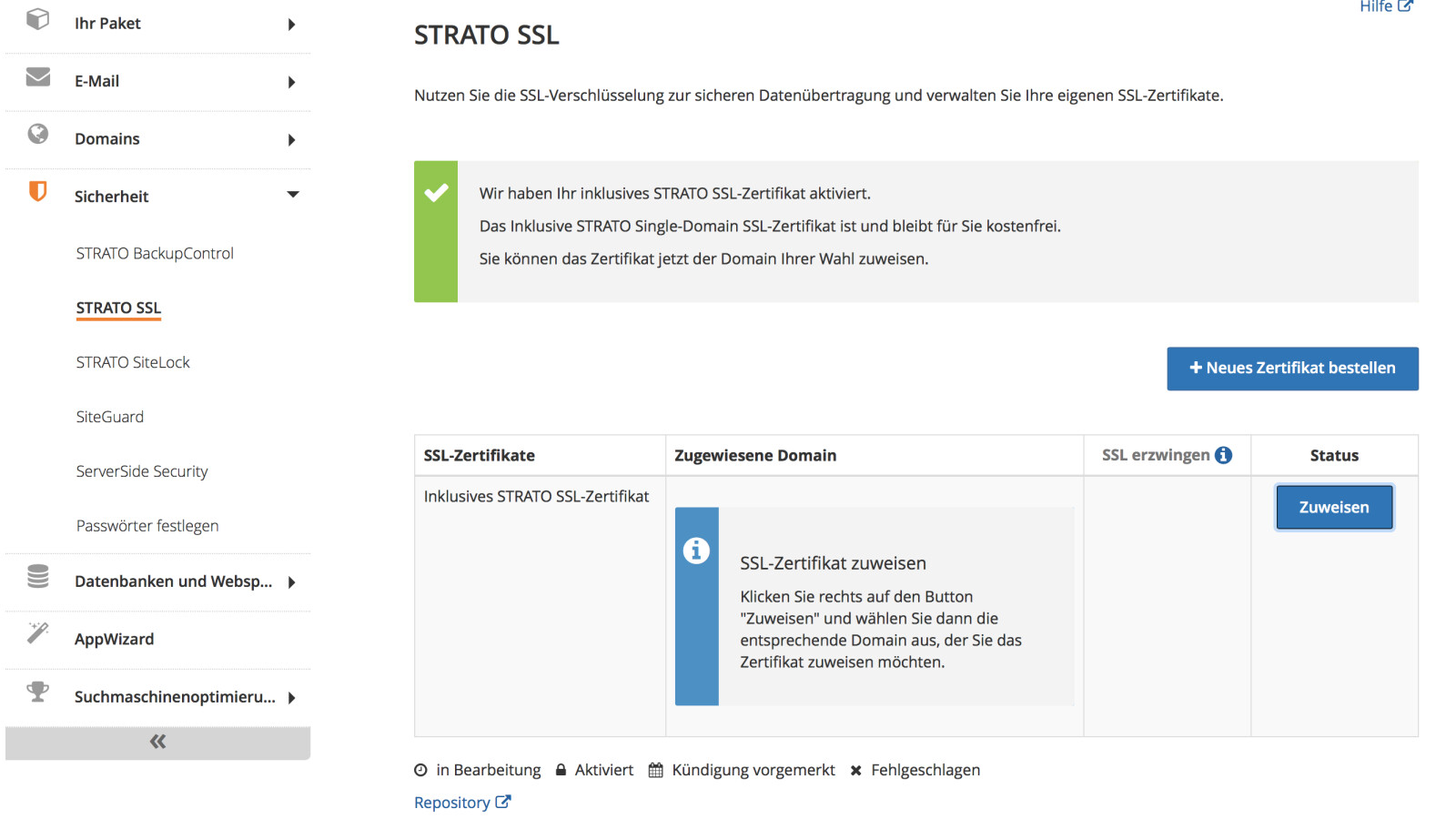 Ein SSL-Zertifikat ist beim Hosting inklusive