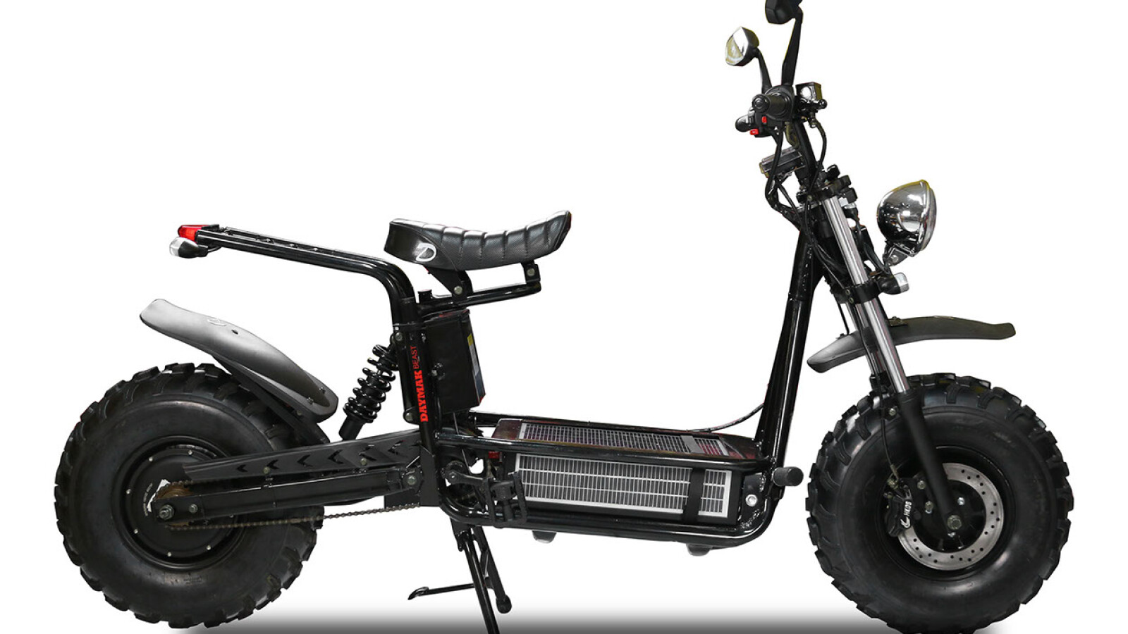 Der Offroad-E-Scooter kommt auf grobstolligen Reifen und ist sogar dazu in der Lage, einen ...