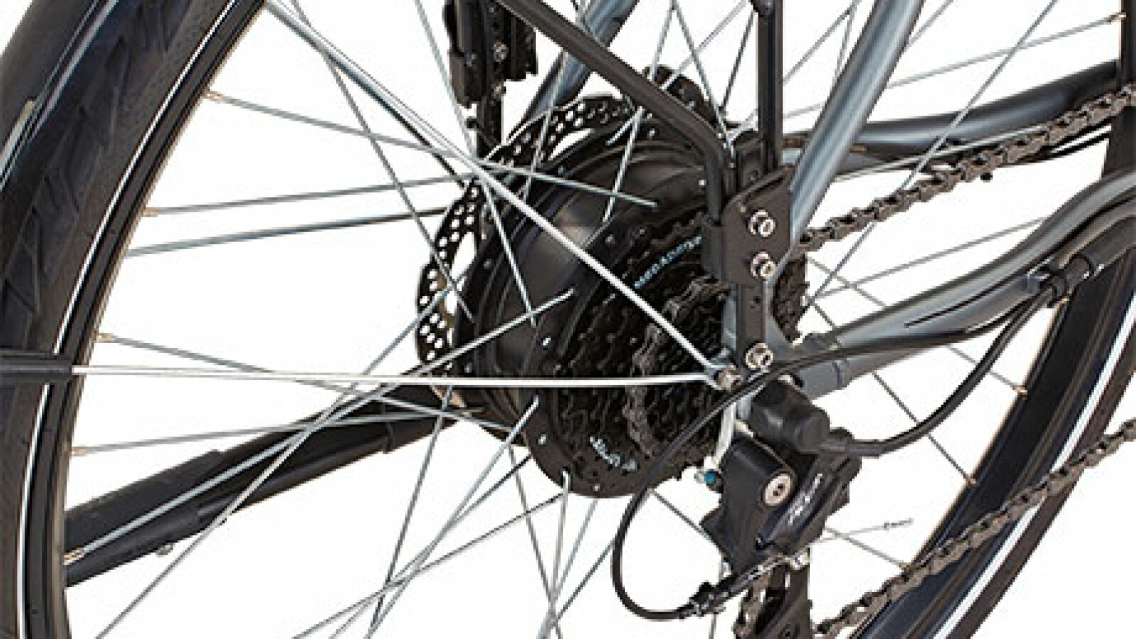 ... ist der Antrieb im Hinterrad sowie der ...