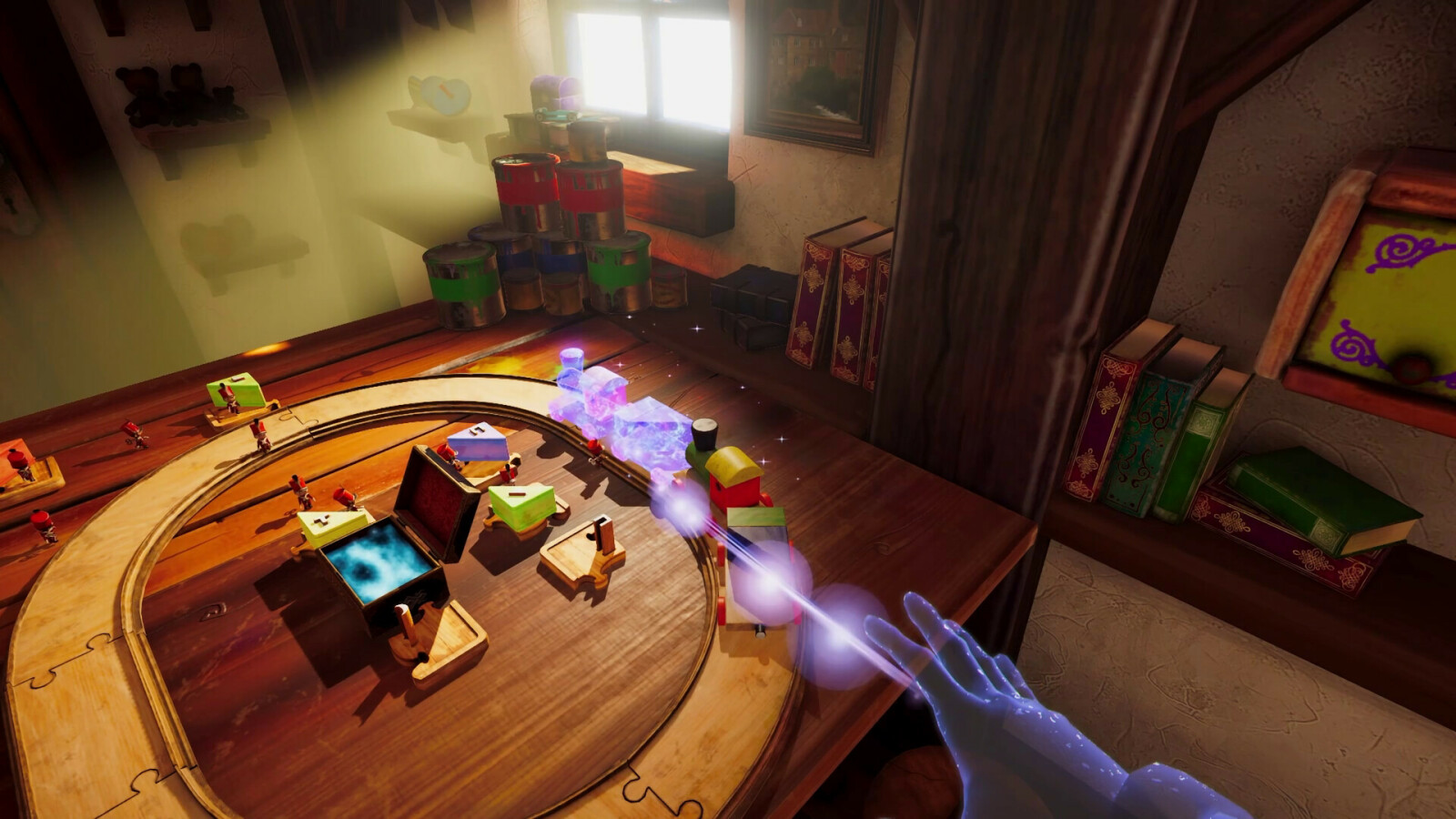 Tin Hearts ist ein Puzzlespiel, in dem ihr mit Zinnspielzeug und Mechanismen interagiert, um Rätsel zu lösen.