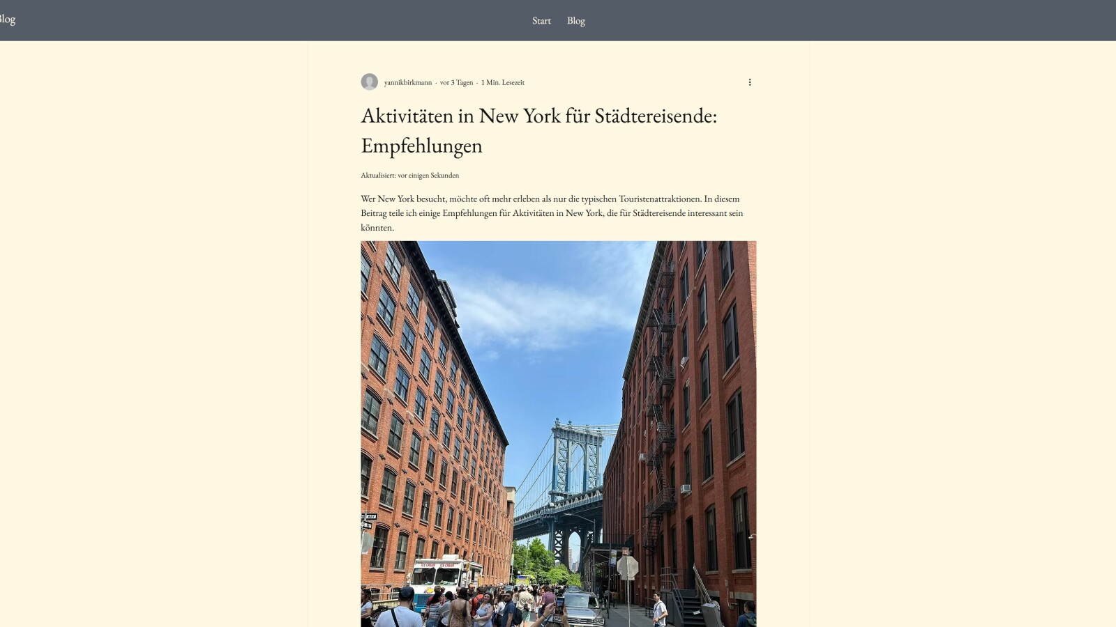 Blog-Einträge zu Themen wie Aktivitäten oder Food-Spots lassen sich bequem verwalten und mit Links zu weiteren Einträgen versehen.