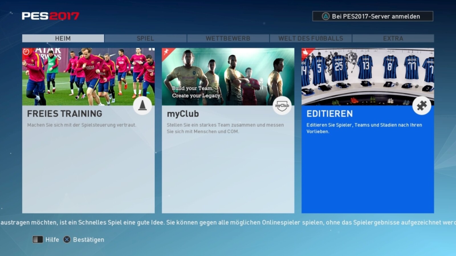 Das Menü von PES 2017 ist übersichtlich.