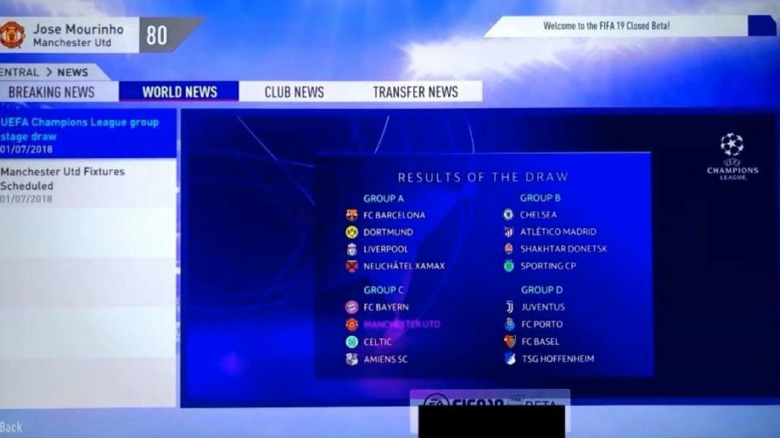 Ergebnisse der Champions League werden eingeblendet.