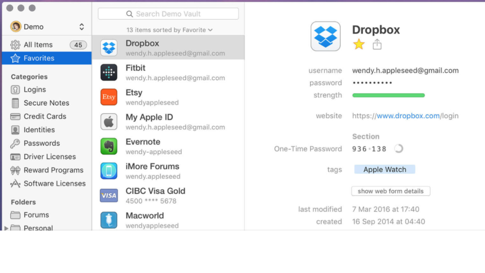 Die Benutzeroberfläche von 1Password ist online, wie auch offline grafisch und übersichtlich.