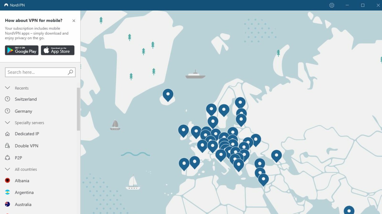 NordVPN - Hauptmenü