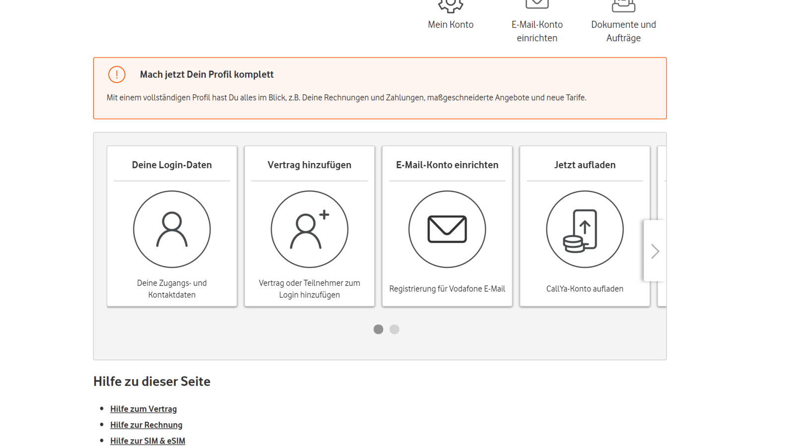 MeinVodafone Startseite