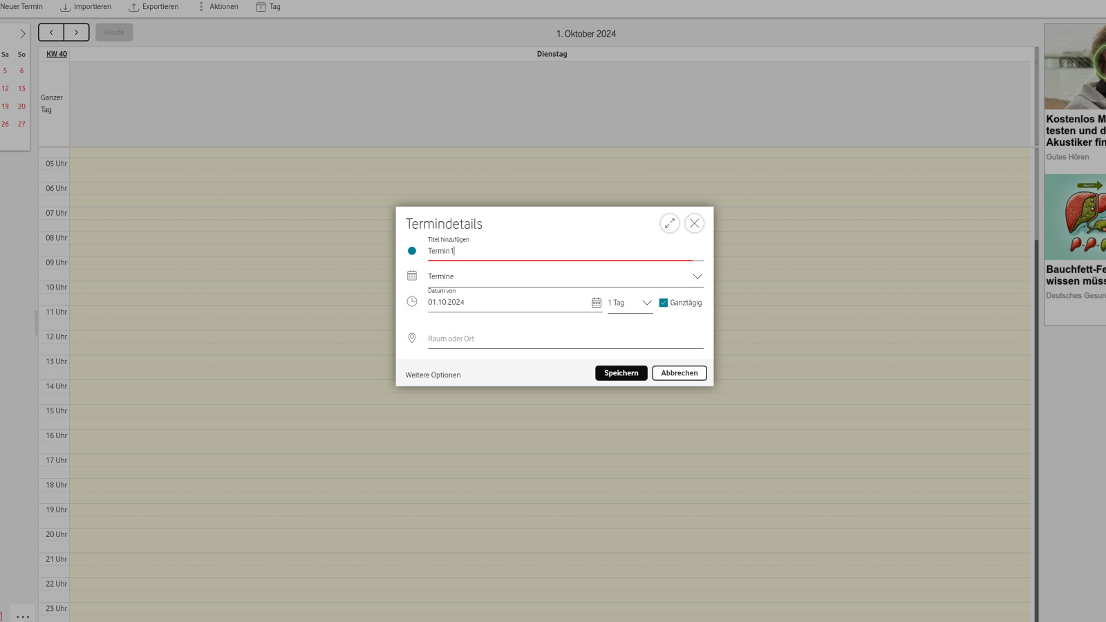 Vodafone E-Mail Kalender